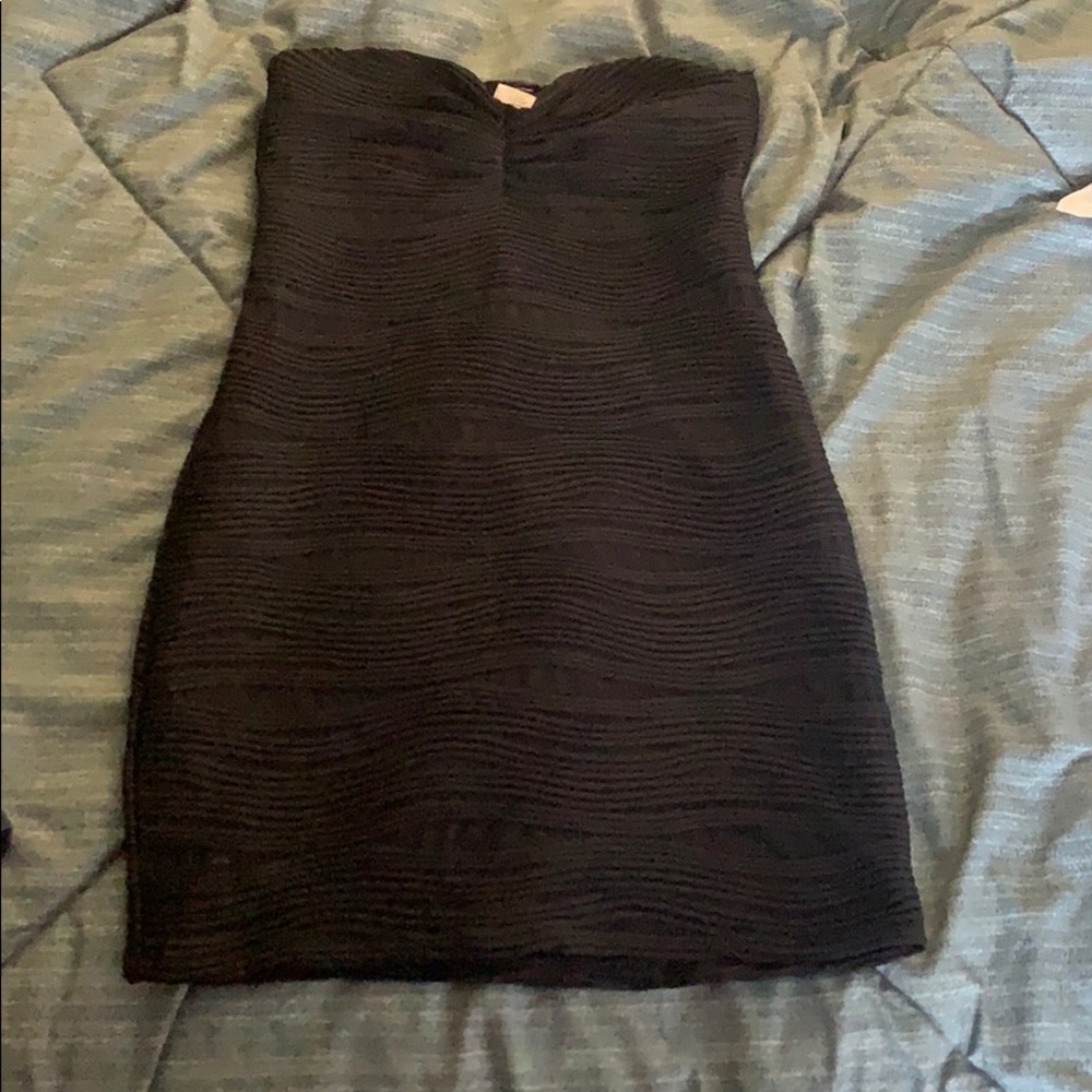 Black strapless mini dress